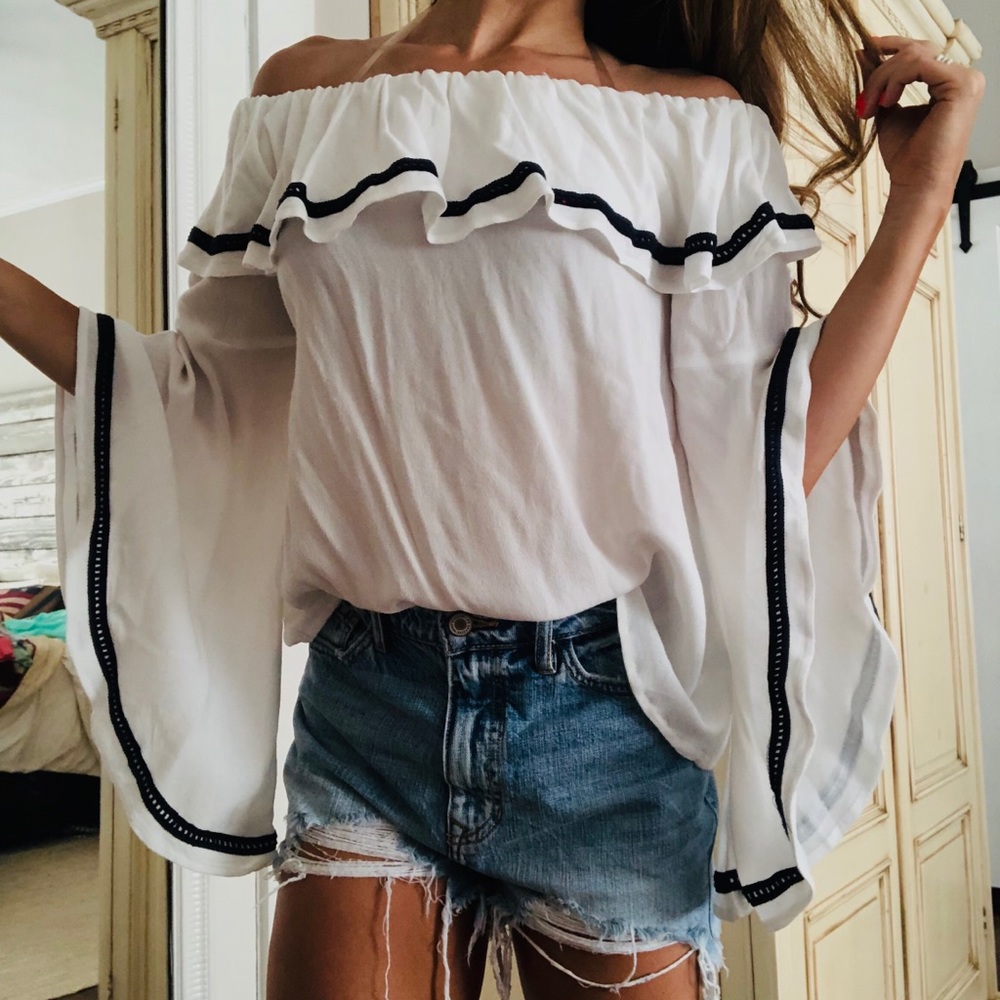 Bell sleeve off shoulder top